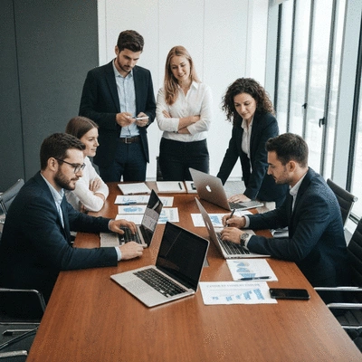 Professional team developing content marketing and linkbuilding strategy