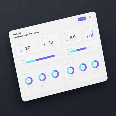 Website performance optimization dashboard with speed metrics