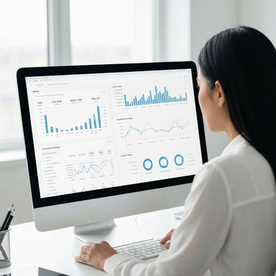 Professional SEO specialist analyzing backlink strategy on computer screen