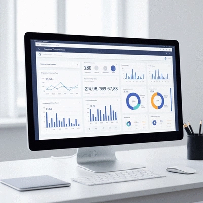Modern analytics dashboard showing content performance metrics and charts on computer screen