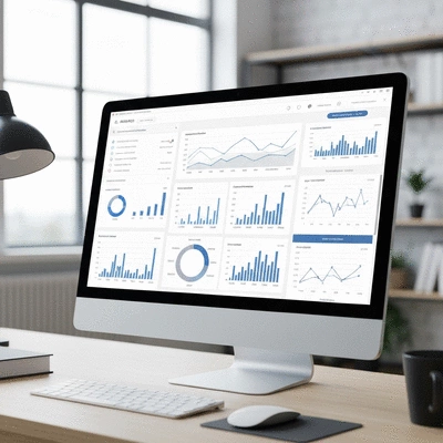 SEO analytics dashboard showing backlink metrics and performance charts
