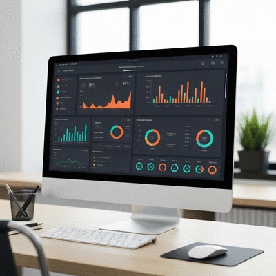 Digital marketing tools and analytics dashboard on computer screen